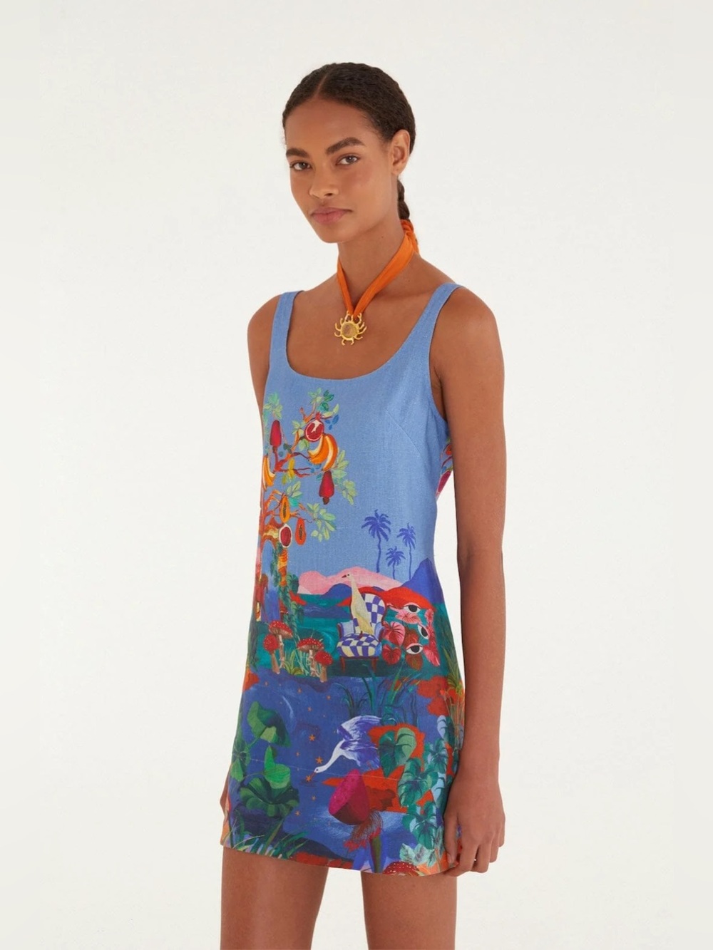 Farm Rio Dream Landscape Mini Dress Linen Artsy XXS Novelty